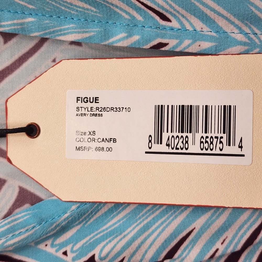 NWT Figue Avery Kaftan Maxi Dress Belted Boho Resort Geometric Viscose XS - Picture 5 of 9